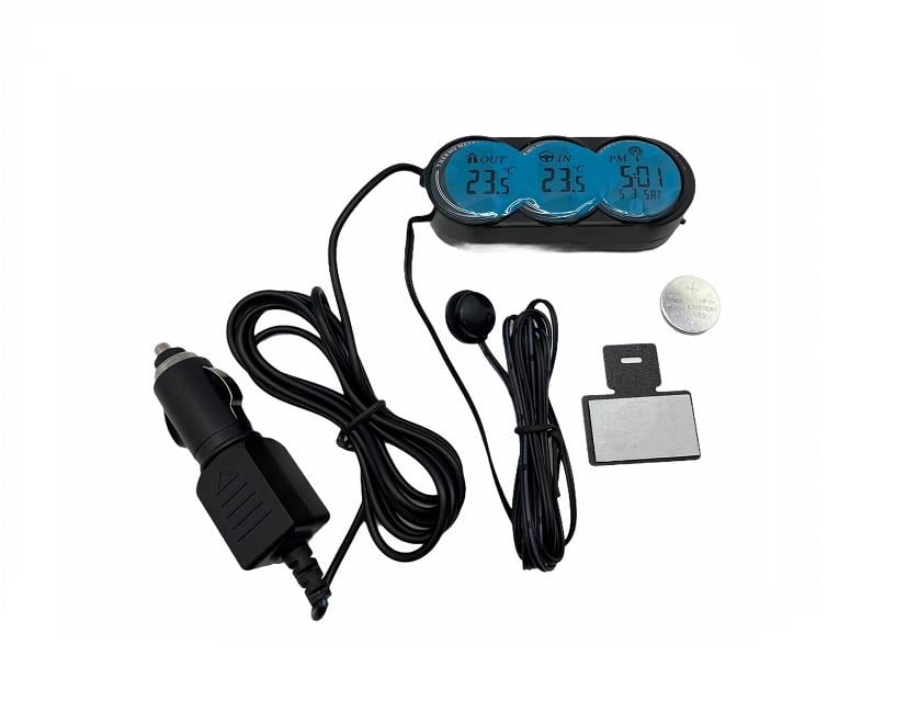 12V-24V TERMOMETRE İÇ DIŞ+ALARM+ZAMAN SAATİ VOLTMETRE ÇAKMAK FİŞLİ