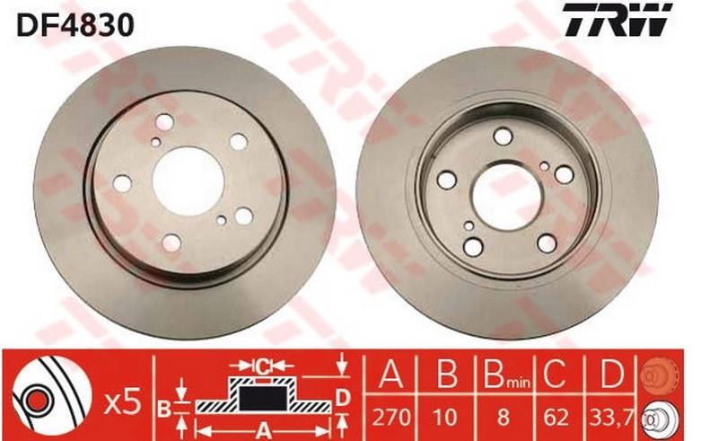 TRW FREN AYNASI (DİSKİ) ARKA TOYOTA AURIS/COROLLA 2007 > (2 AD)