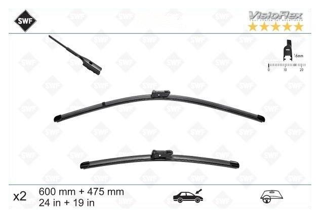 SWF SİLECEK SÜPÜRGESİ 600/475 MM AEROTWIN AUDI-HONDA-SKODA-VW 2011 > (16 MM SÜRGÜLÜ)