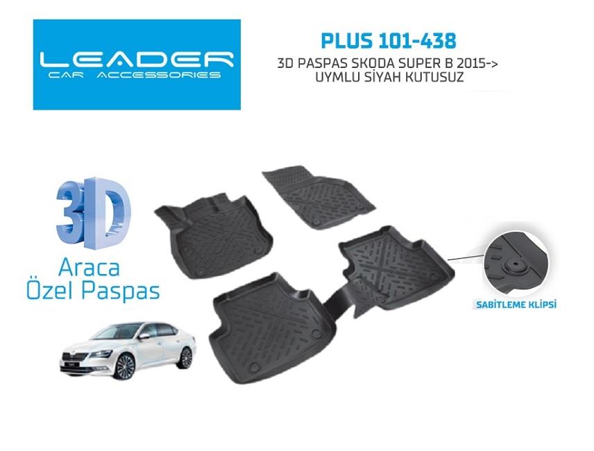 3D ARAÇ PASPASI (SİYAH) (4 PARÇA) SKODA SÜPER B 2015 >