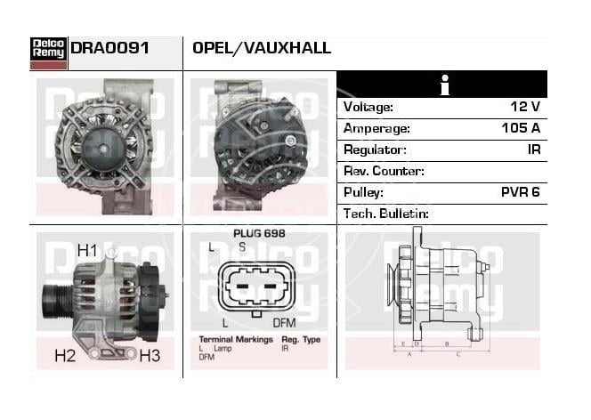 DELCO REMY 12V ALTERNATÖR DİNAMO 105 A (DFM-L) OPEL ASTRA H/CORSA D/MERIVA 1.3 CDTI