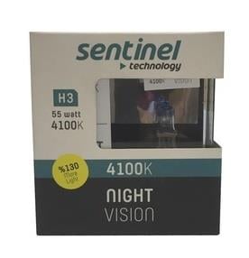 SENTINEL 12V H3 AMPUL 55W +%130 FAZLA IŞIK 4100K NIGHT VISION (2 AD)
