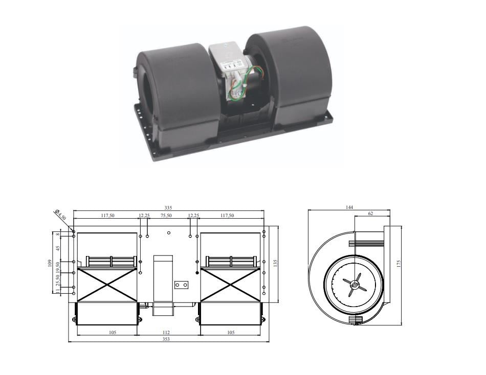 KORMAS 12V KALORİFER MOTORU BLOWER (3 DEVİR) (353*175*144 MM)