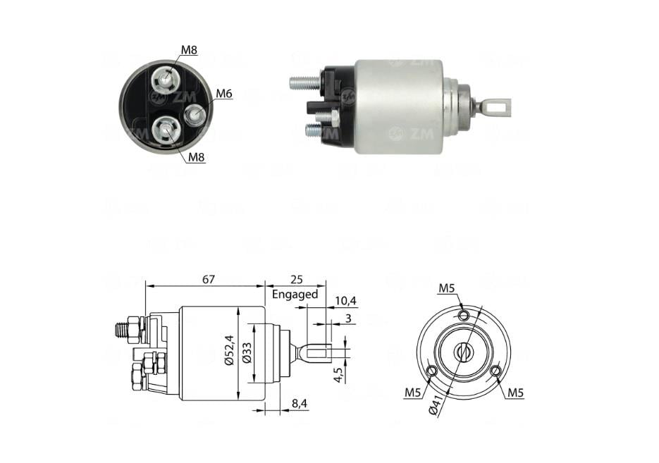 ZM 12V MARŞ OTOMATİĞİ BOSCH TİPİ İNCE GÖVDE M6..SAĞ (26 MM) (KISA PİSTON) (START-STOP)