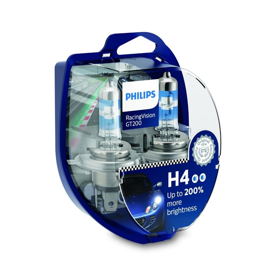 PHILIPS 12V H4 AMPUL 60/55W RACING VISION GT200 +%200 PARLAK IŞIK (2 AD)