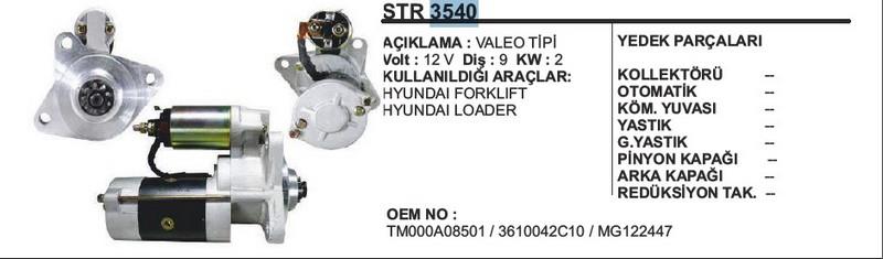 12V MARŞ MOTORU 9 DİŞ 2 KW (3 KULAK) ÇUKUROVA-HYUNDAI FORKLİFT