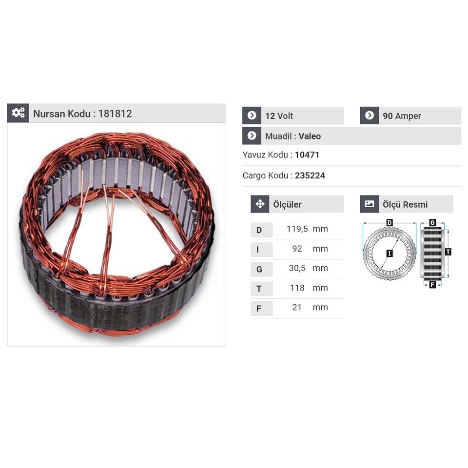 12V ALTERNATÖR STATÖR VALEO TİPİ 90 A (3 UÇLU) FIAT 1.3 MULTIJET