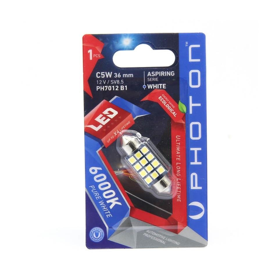 PHOTON 12V SOFİT AMPUL LED 12 LEDLİ BEYAZ 6000K (36 MM) (1 AD)