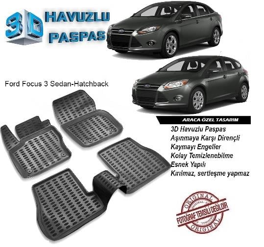 3D ARAÇ PASPASI (SİYAH) (4 PARÇA) FORD FOCUS III 2012 >