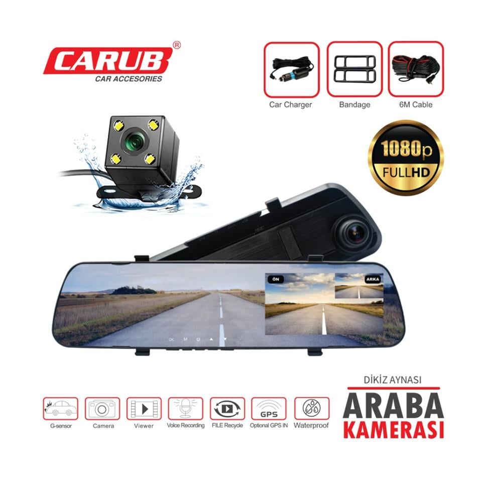 ARAÇ YOL KAYIT KAMERASI DİKİZ AYNALI ÖN-ARKA ÇİFT KAMERALI GECE GÖRÜŞLÜ (ÇAKMAK FİŞLİ) FULL HD 32 GB