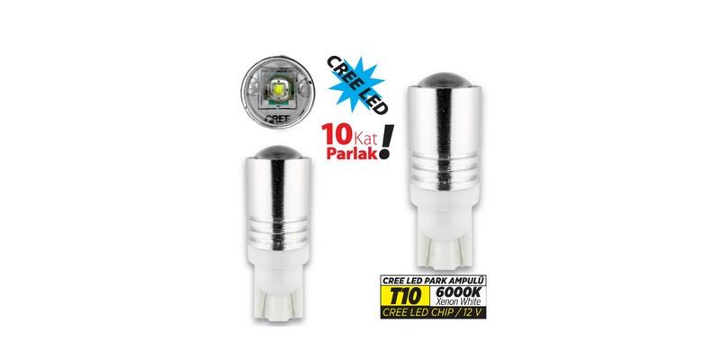 JSV 12V DİPSİZ AMPUL T10 LED BEYAZ CREE 6000K MERCEKLİ (2 AD)