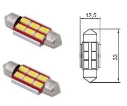 TESLA 12V SOFİT AMPUL 6 LEDLİ  BEYAZ CB (33 MM) (2 AD)