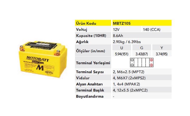 MOTOBATT 12V 8.6 AH MOTOSİKLET AKÜSÜ 140 A (EN) (151*87*95) (YTZ10S)