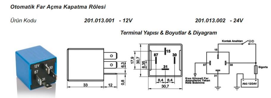 ELO 12V OTOMATİK FAR AÇMA VE KAPAMA RÖLESİ