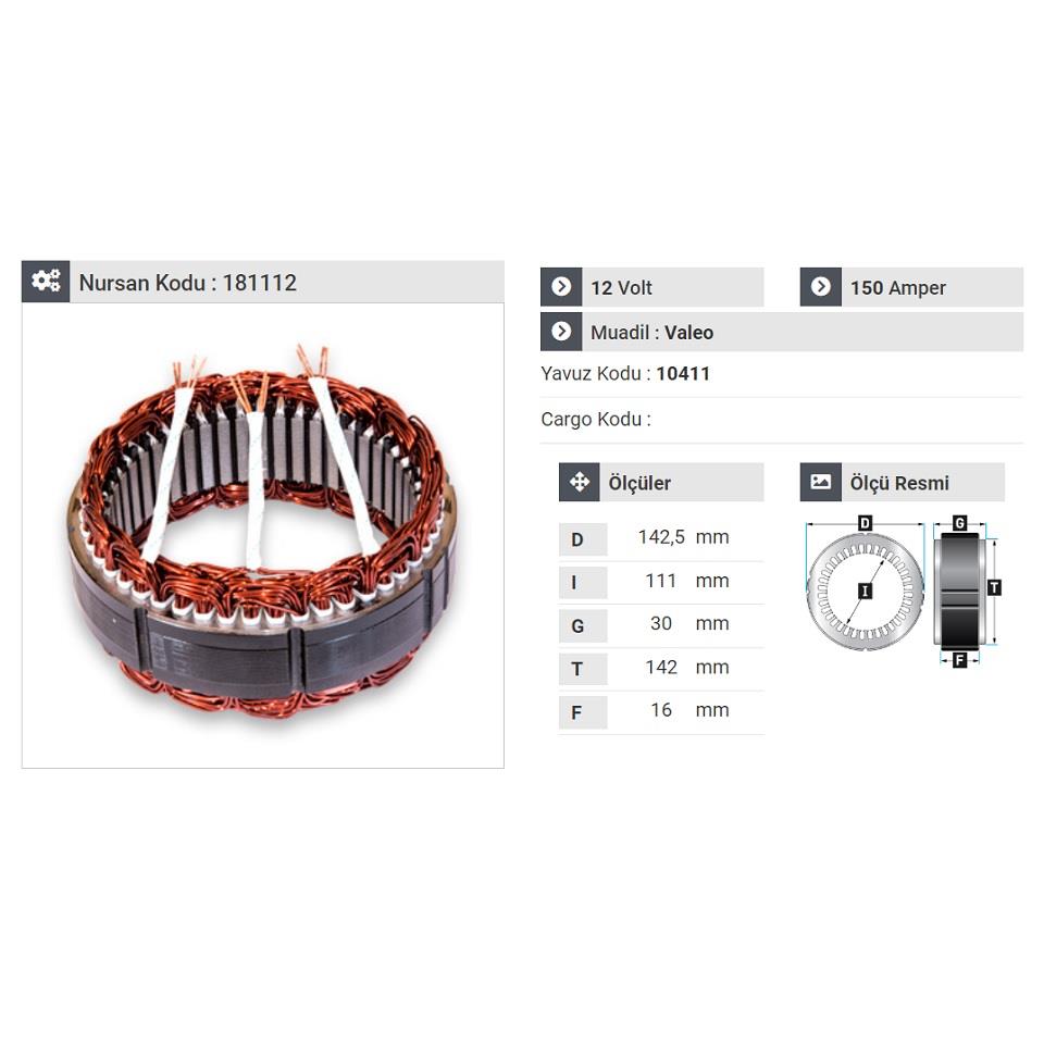 12V ALTERNATÖR STATÖR VALEO TİPİ 150 A (3 UÇLU)