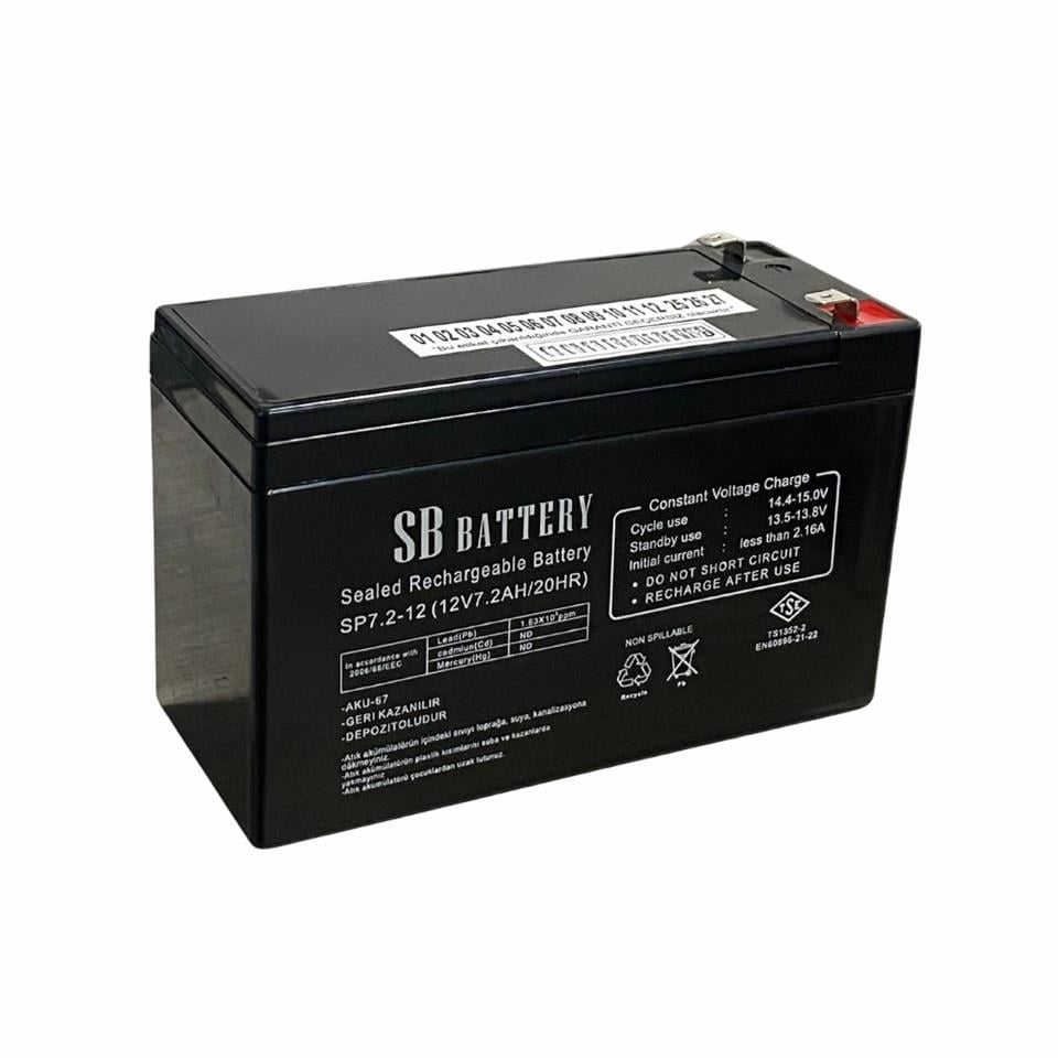 SB BATTERY 12V 7.2 AH AKÜ KURU TİP (BÜYÜK FİŞLİ) (150*65*90) (2.2 KG) TSE'Lİ
