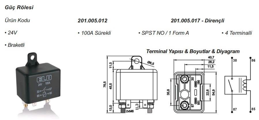 24V RÖLE 4 UÇLU 100 A (BÜYÜK TİP)