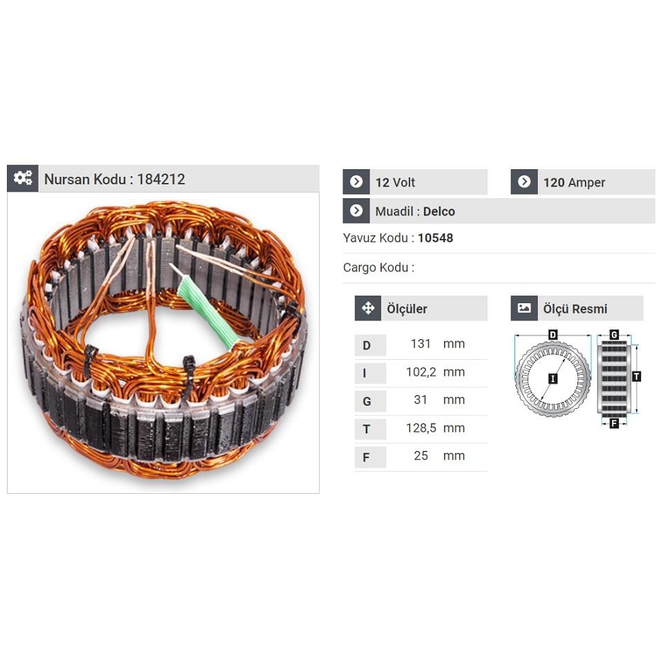 12V ALTERNATÖR STATÖR DELCO TİPİ 120 A (4 UÇLU) HYUNDAI SONATA-KIA SORENTO