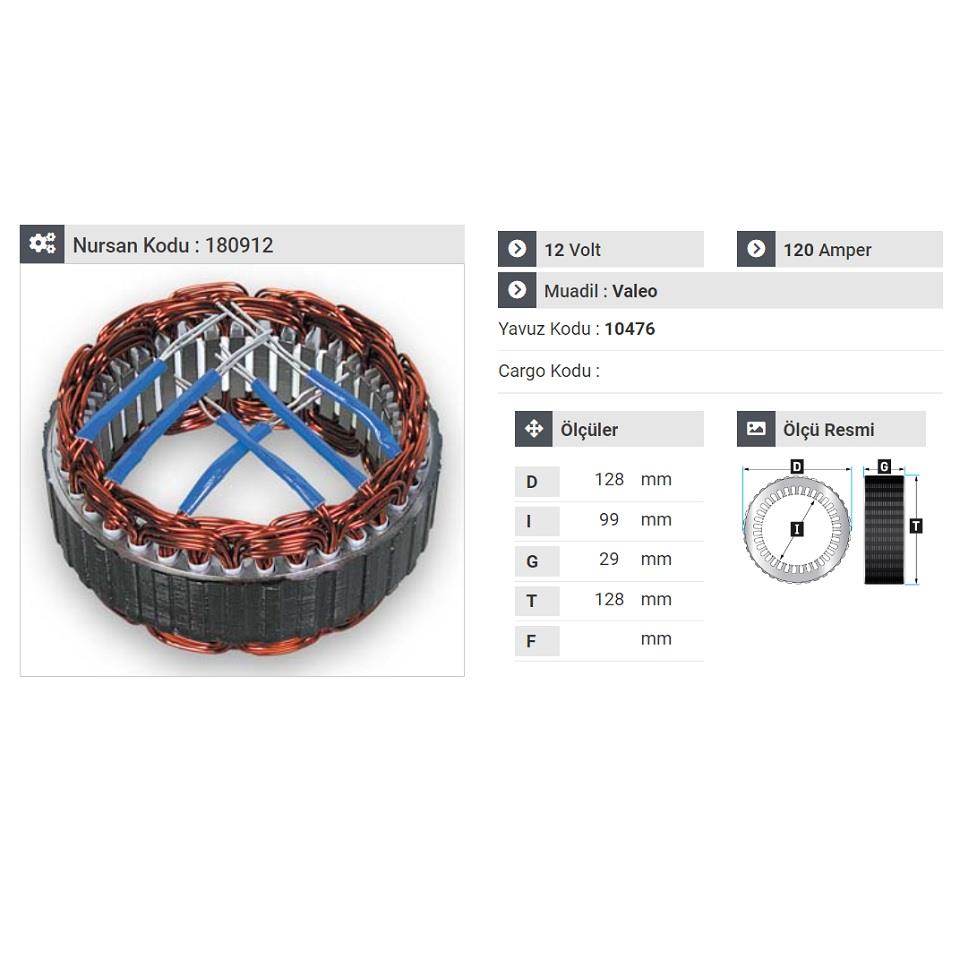 12V ALTERNATÖR STATÖR VALEO TİPİ 120 A (6 UÇLU) (KLİMALI)
