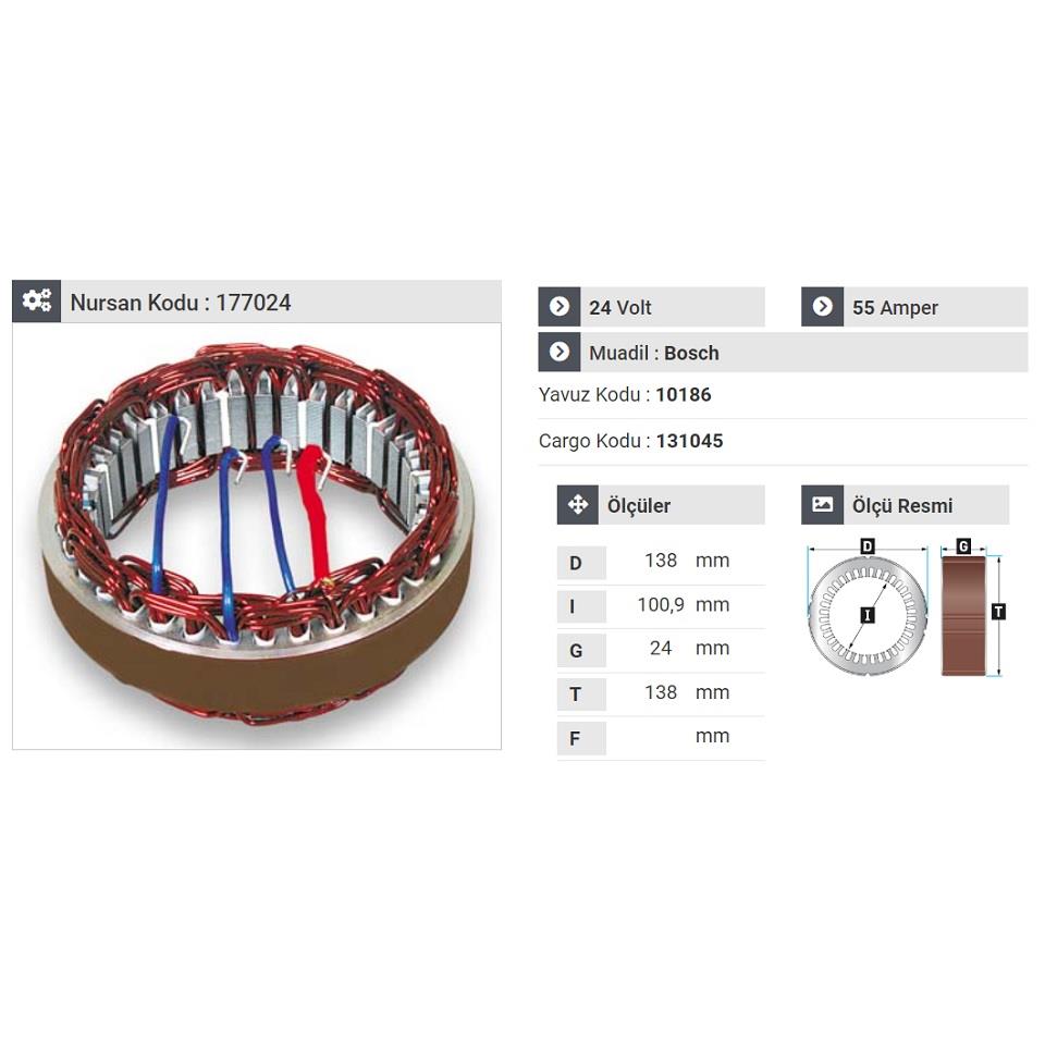 24V ALTERNATÖR STATÖR BOSCH TİPİ 55 A (4 UÇLU)
