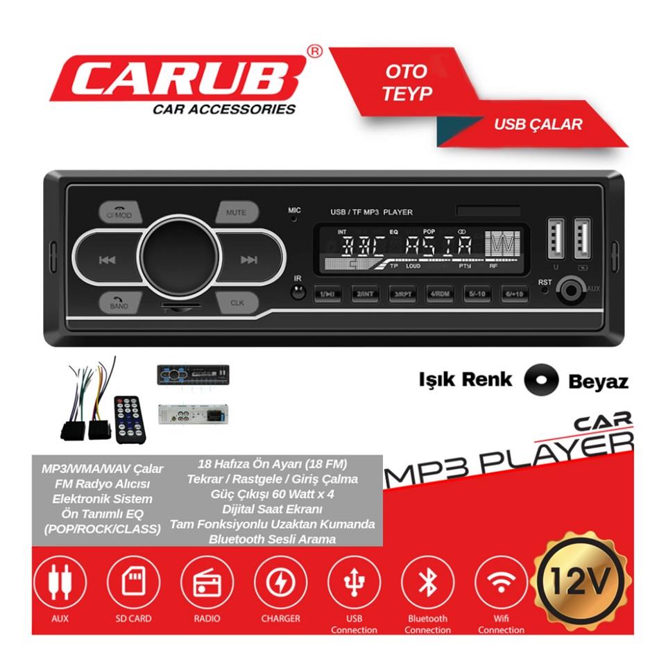 OTO TEYP-RADYO AUX/BLUETOOTH/MP3/SD KART/USB X 2 ŞARJ (UZAKTAN KUMANDALI) (BEYAZ IŞIKLI)