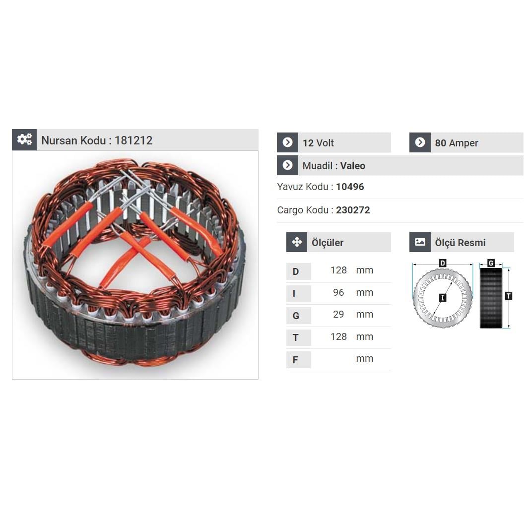 12V ALTERNATÖR STATÖR VALEO TİPİ 80 A (6 UÇLU)