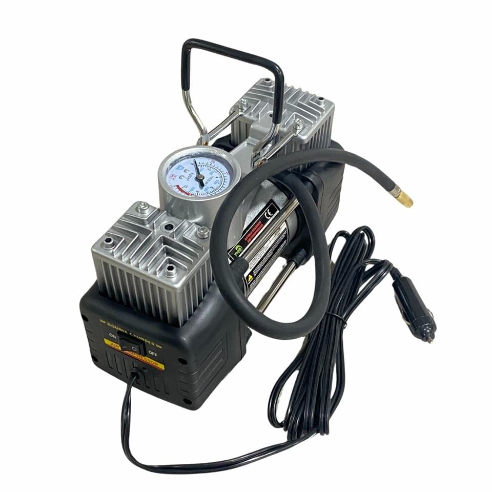 12V LASTİK ŞİŞİRME HAVA KOMPRESÖRÜ METAL ÇİFT PİSTONLU 150 psi (TAMİR KİTLİ)