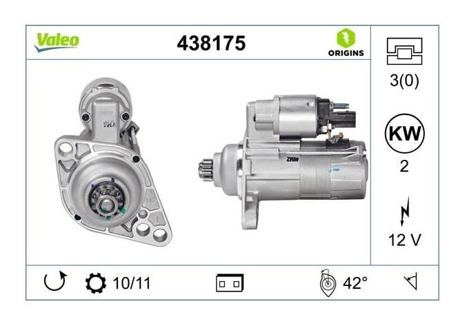 VALEO 12V MARŞ MOTORU 11 DİŞ 2 KW (TERS) AUDI-SEAT-SKODA-VW