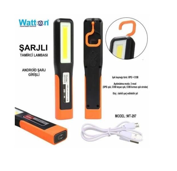 EL FENERİ-ÇALIŞMA LAMBASI LEDLİ (FONKSİYONLU) (USB ŞARJLI) (MIKNATISLI-ASKILI-AYAKLI) 200*40 MM