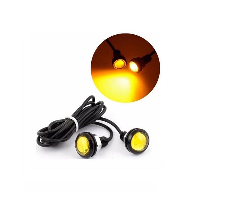 12V GÜNDÜZ SÜRÜŞ LEDİ YUVARLAK SARI (COB LEDLİ) CIVATALI (MERCEKLİ) (18 MM) (2 AD)