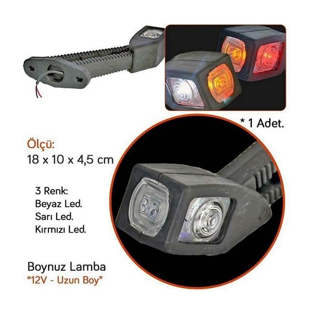 12V-24V DORSE DIŞ İŞARET BOYNUZ TAKOZ LAMBASI UZUN EĞRİ (LEDLİ) SARI-KIRMIZI-BEYAZ