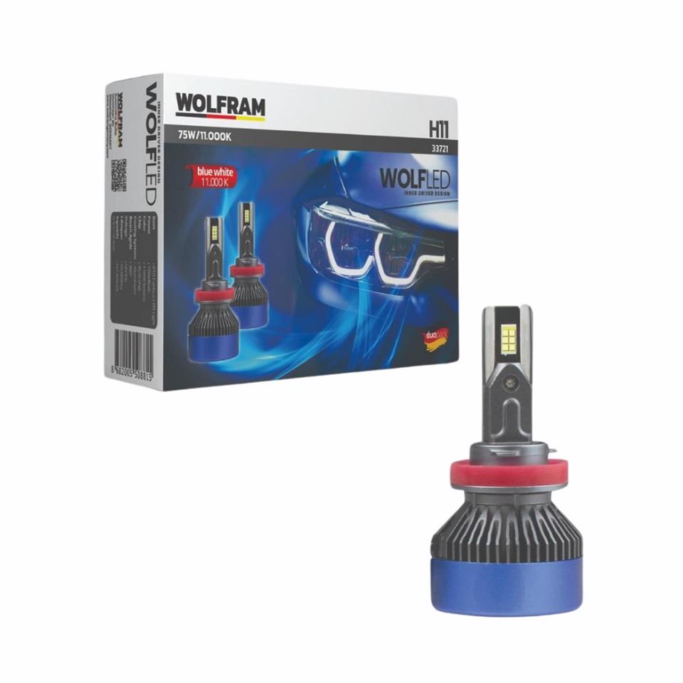 WOLFRAM 12V H11 CSP LED XENON FAR AMPUL SETİ 7000K 12000 LÜMEN 75W CANBUS GERMANY 
