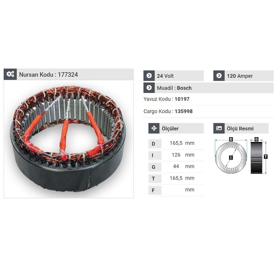 24V ALTERNATÖR STATÖR BOSCH TİPİ 120 A (3 UÇLU)