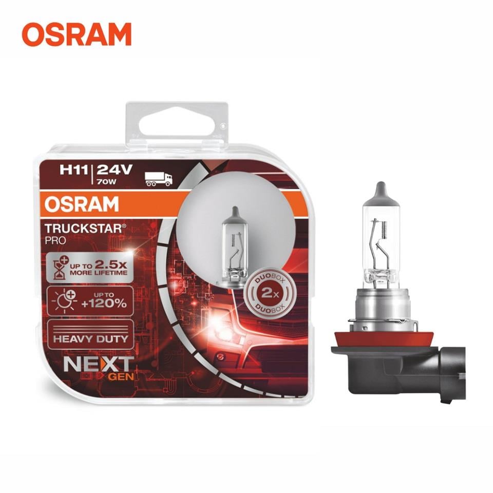 OSRAM 24V H11 AMPUL 70W TRUCKSTAR+%120 FAZLA IŞIK SARSINTIYA DAYANIKLI (2 AD)