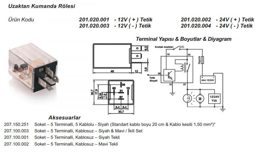 12V UZAKTAN KUMANDA İLE BAGAJ AÇMA-FAR AÇMA-KORNA CALMA-SİNYALLERI YAKMA RÖLESİ
