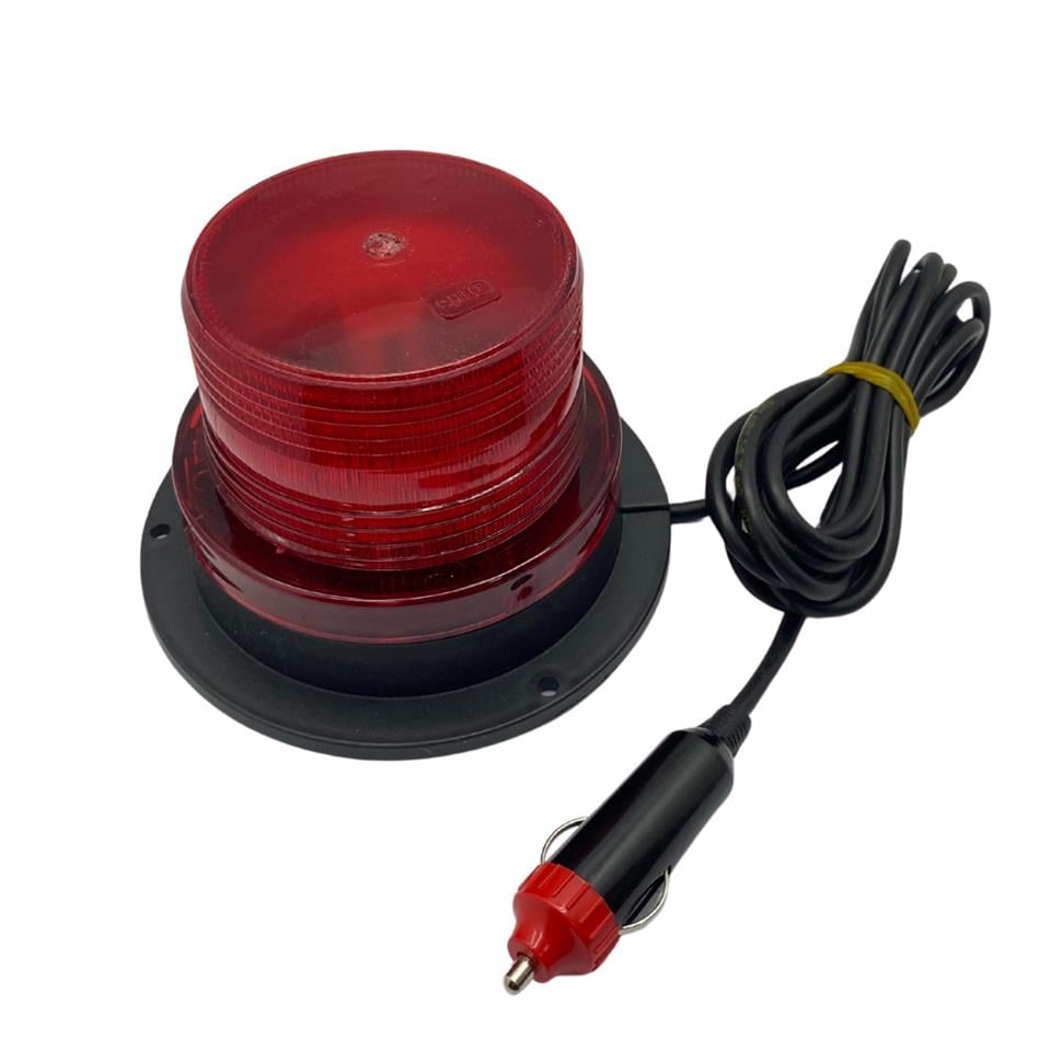 12V-24V ÇAKAR FLAS TEPE LAMBA MIKNATISLI LEDLİ KIRMIZI ÇAKMAK FİŞLİ (90*130 MM)