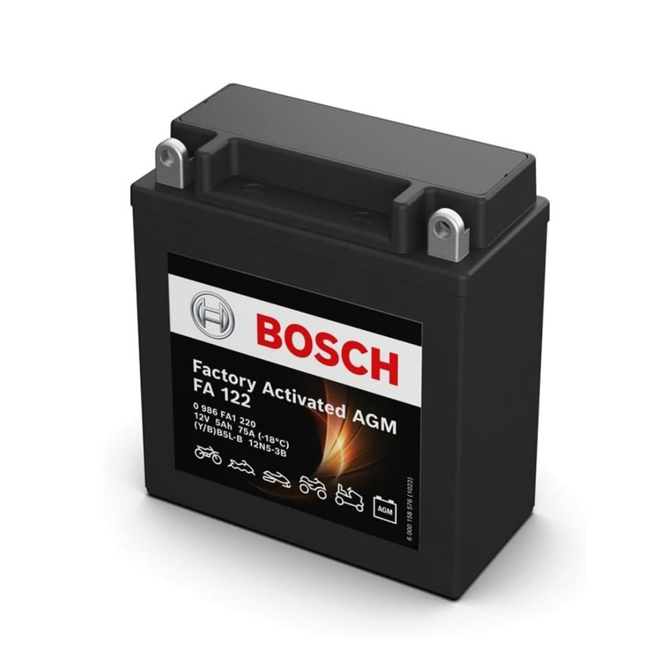 BOSCH 12V 5 AH MOTOSİKLET AKÜSÜ AGM 75 A (EN) (120*60*130) (YB5L-B) (BB5L-B) (12N5-3B) (FA122)
