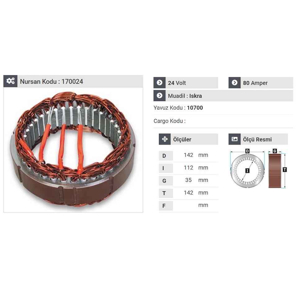 24V ALTERNATÖR STATÖR ISKRA TİPİ 100 A (3 UÇLU) DEUTZ-MAN-OTOKAR DORUK/SULTAN