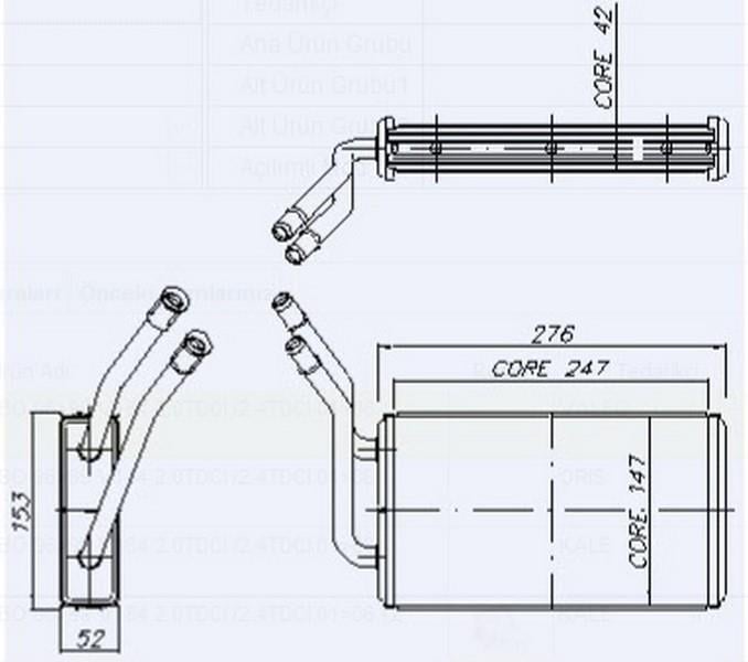 KALE KALORİFER RADYATÖRÜ (PETEĞİ) (ALUM.PETEK) FORD TRANSİT V184