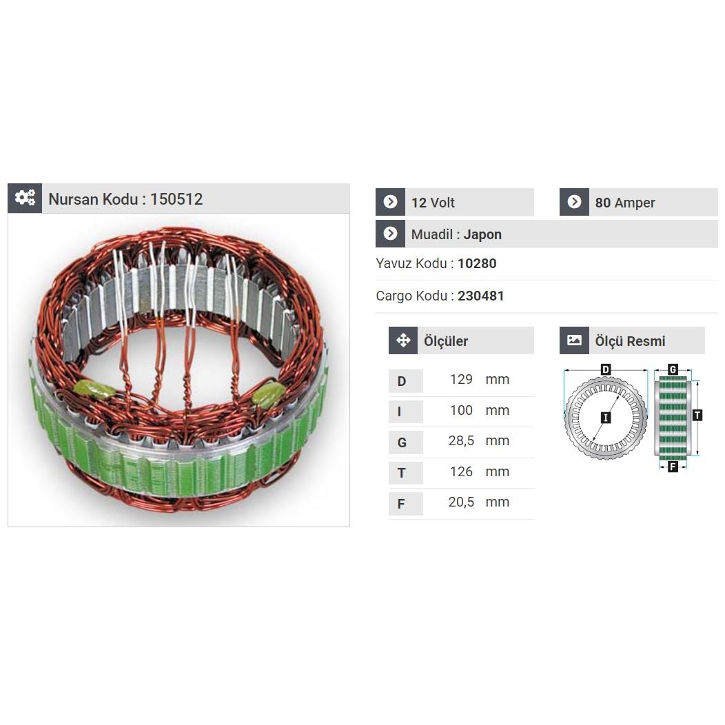 12V ALTERNATÖR STATÖR 80 A (4 UÇLU) (KLİMALI) MITSUBISHI L200/L300