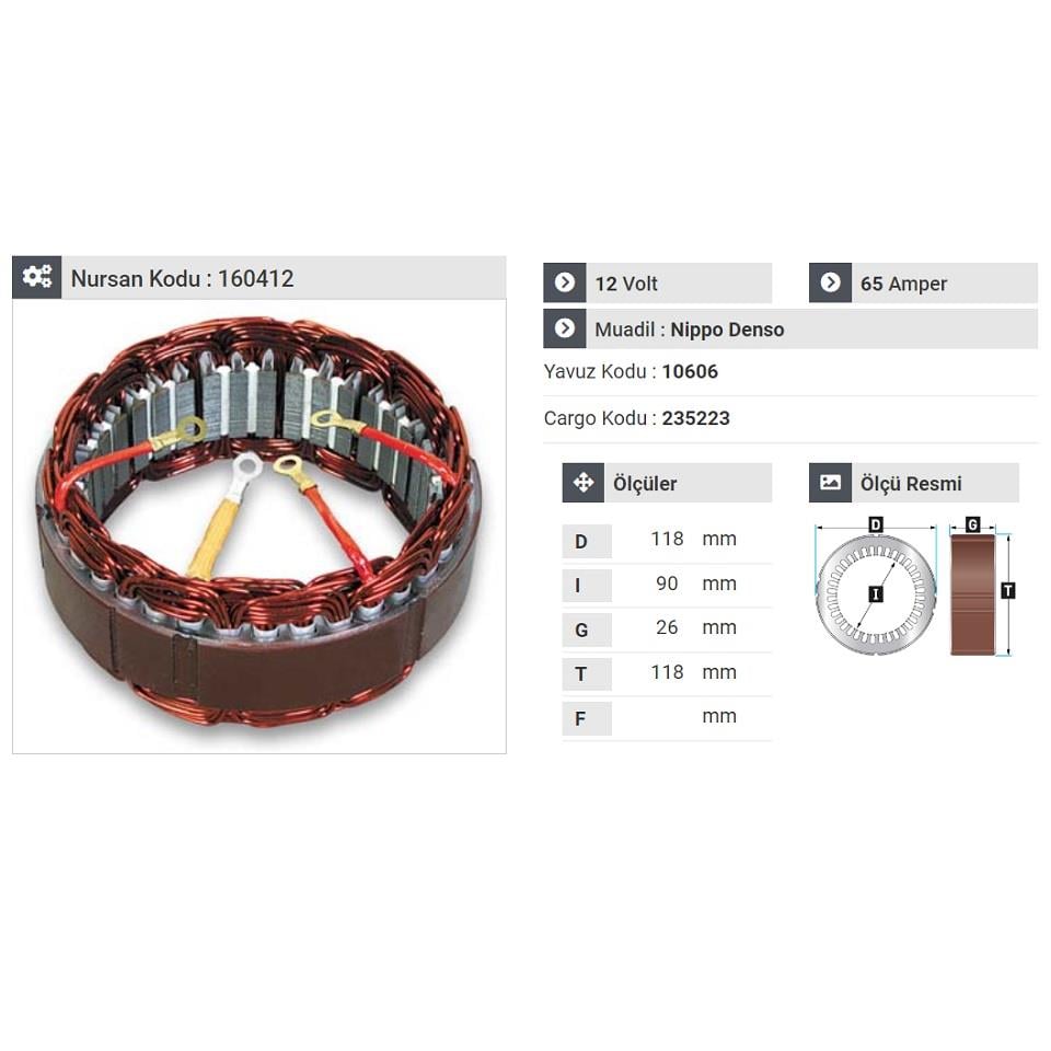 12V ALTERNATÖR STATÖR NIPPON DENSO TİPİ 65 A (4 UÇLU)