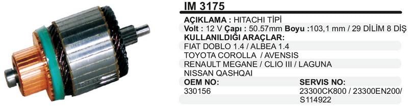 12V MARŞ KOLLEKTÖRÜ HITACHI TİPİ 8 DİŞ FIAT PALIO/ALBEA/PUNTO II 1.2/1.4