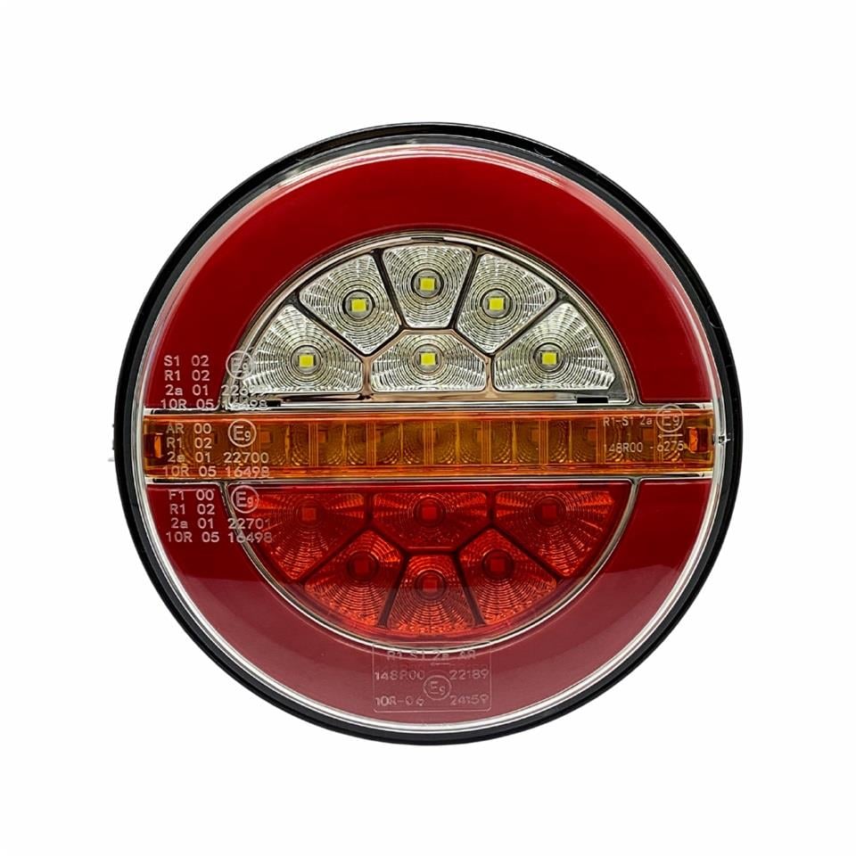 WOLFRAM 12V-24V STOP LAMBASI YUVARLAK (NEON LEDLİ-KAYAR SİNYALLİ) (4 FONKSİYONLU) (140*35 MM) E9 SOL