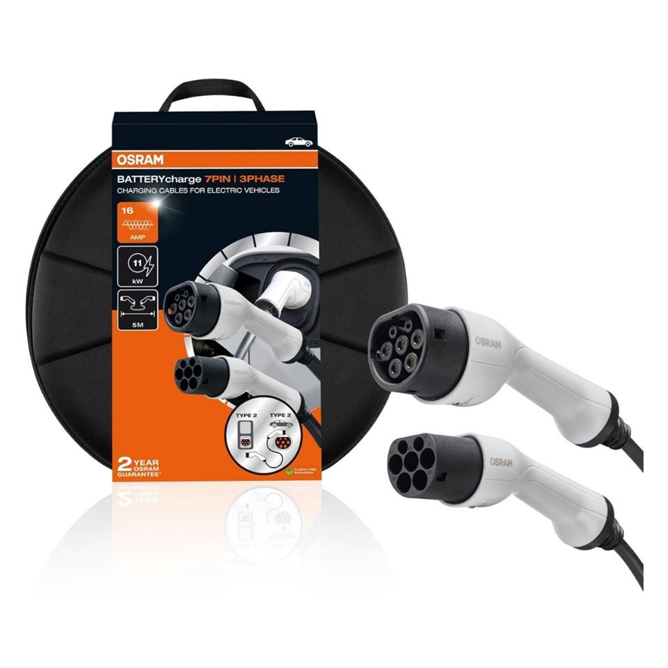 OSRAM 480V AC ELEKTRİKLİ ARAÇ ŞARJ KABLOSU TİP2 (3 FAZLI) (32 A) (22000W) (5 MT)