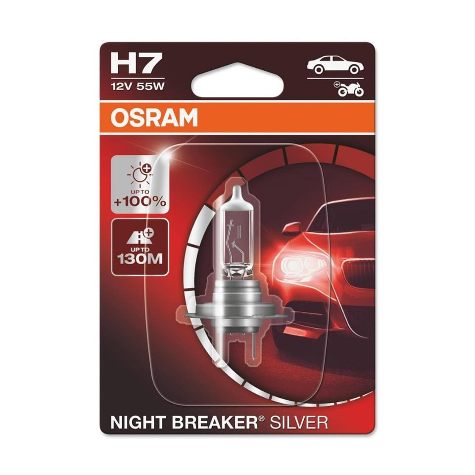 OSRAM 12V H7 AMPUL 55W +%100 FAZLA IŞIK NIGHT BREAKER SILVER (1 AD)