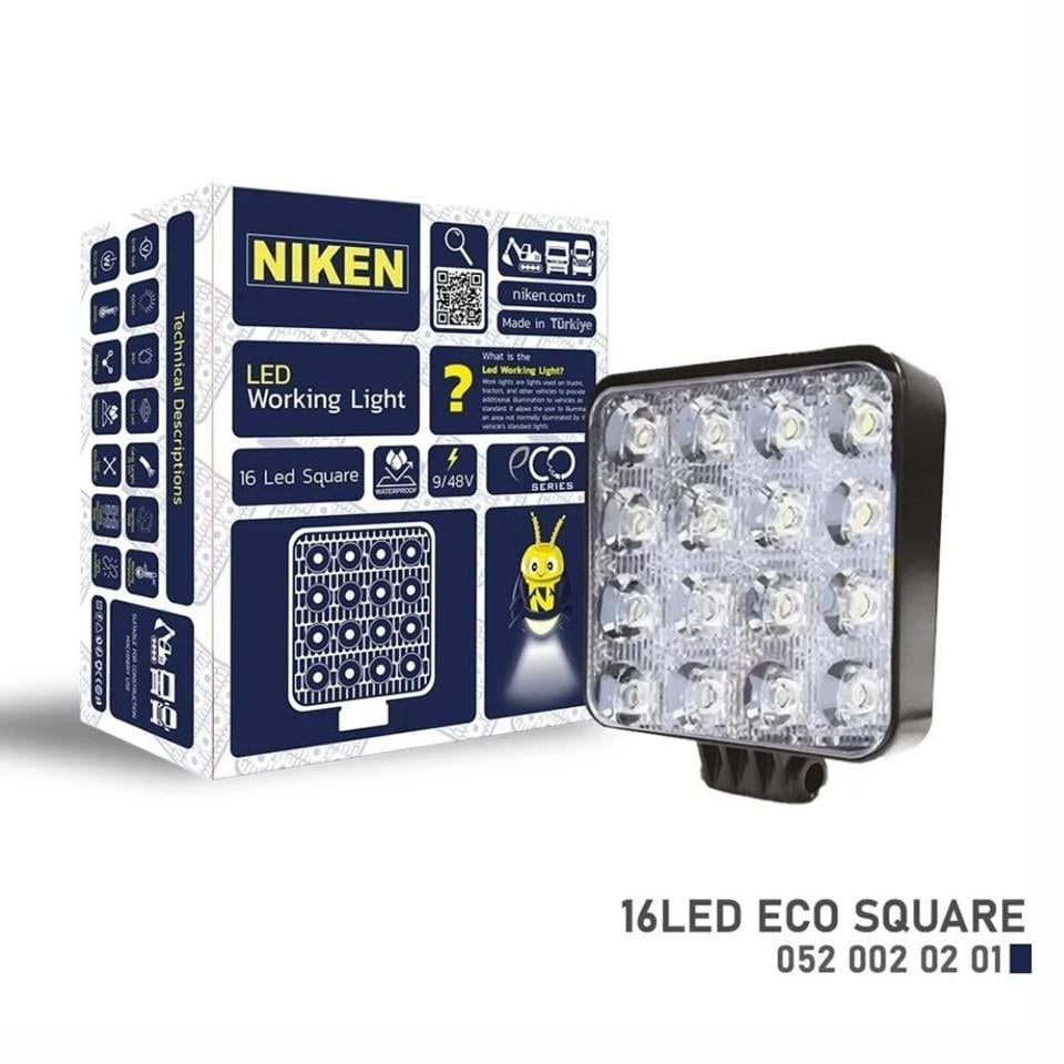 NIKEN 9V-48V ÇALIŞMA LAMBASI KARE (16 LEDLİ) (108*108*40 MM)
