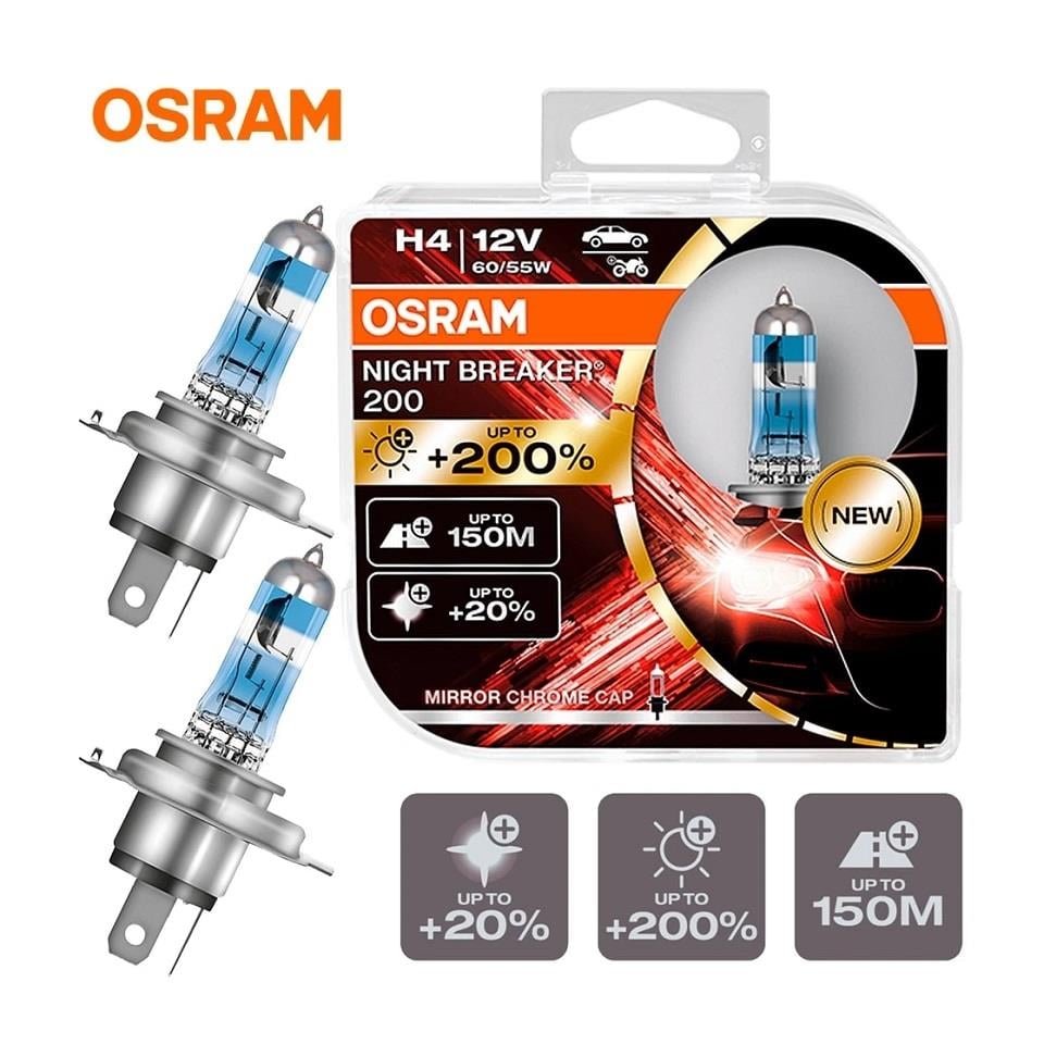 OSRAM 12V H4 AMPUL 60/55W +%200 FAZLA IŞIK NIGHT BREAKER (2 AD)