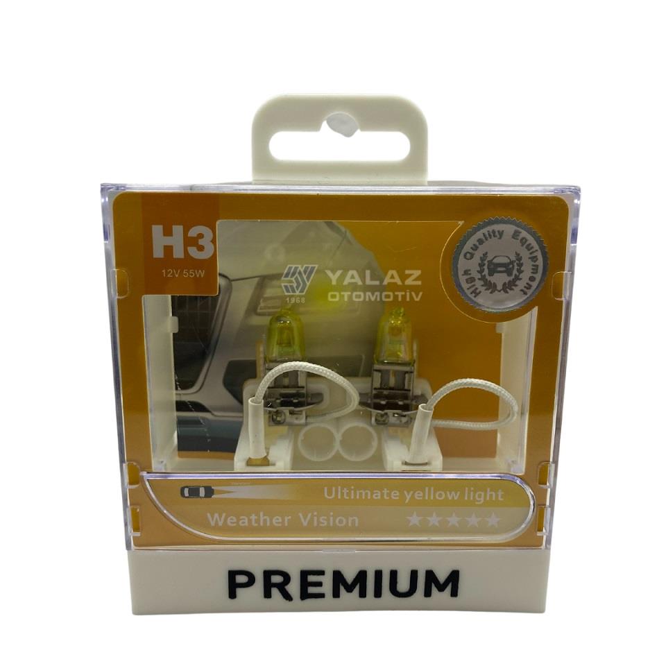 PREMIUM 12V H3 AMPUL 55W ULTIMATE YELLOW 3000K SARI (2 AD)