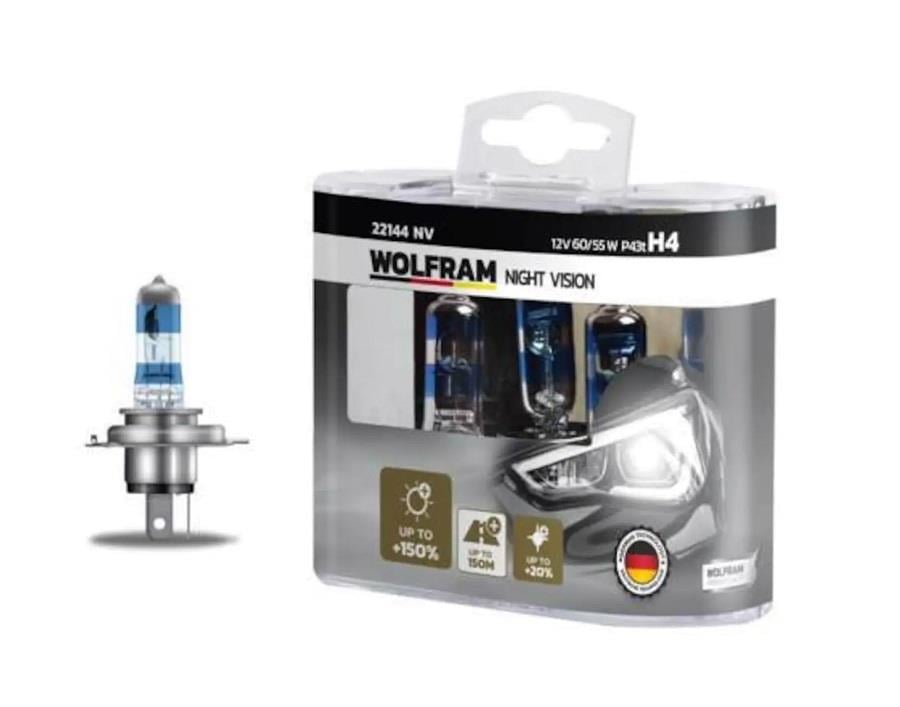 WOLFRAM 12V H4 AMPUL 60/55W BEYAZ IŞIK+%150 FAZLA IŞIK NIGHT VISION GERMANY (2 AD)