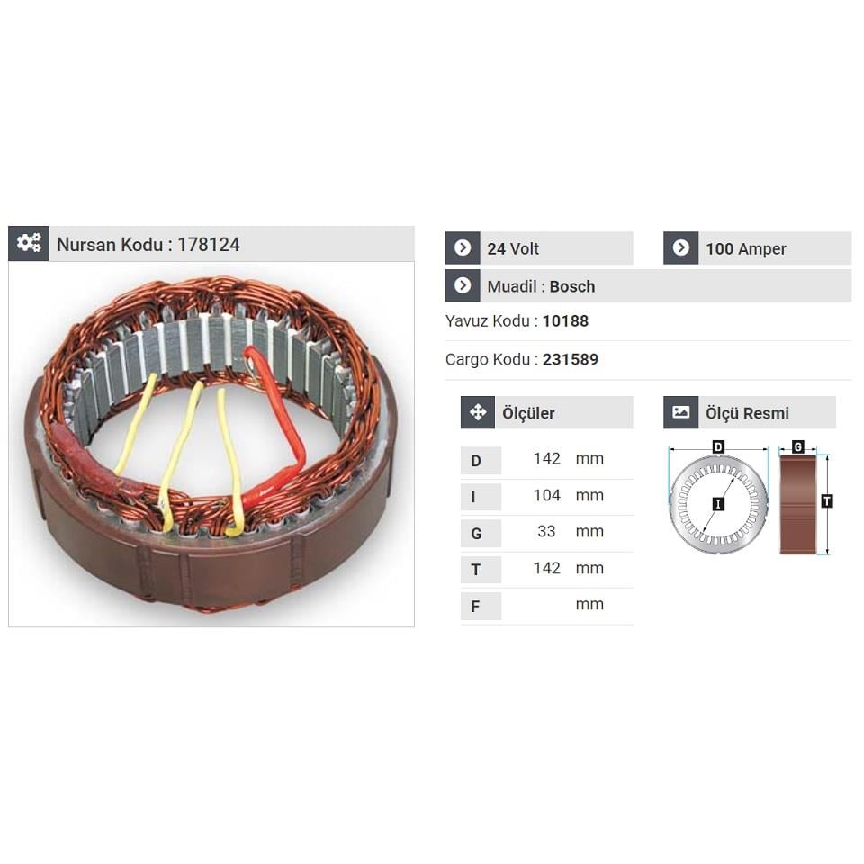 24V ALTERNATÖR STATÖR BOSCH TİPİ 100 A (4 UÇLU)